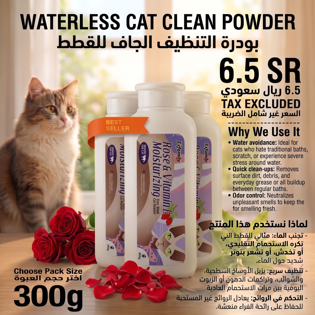  Cat Dry Shampoo | Rose & Vitamin E  | 300g