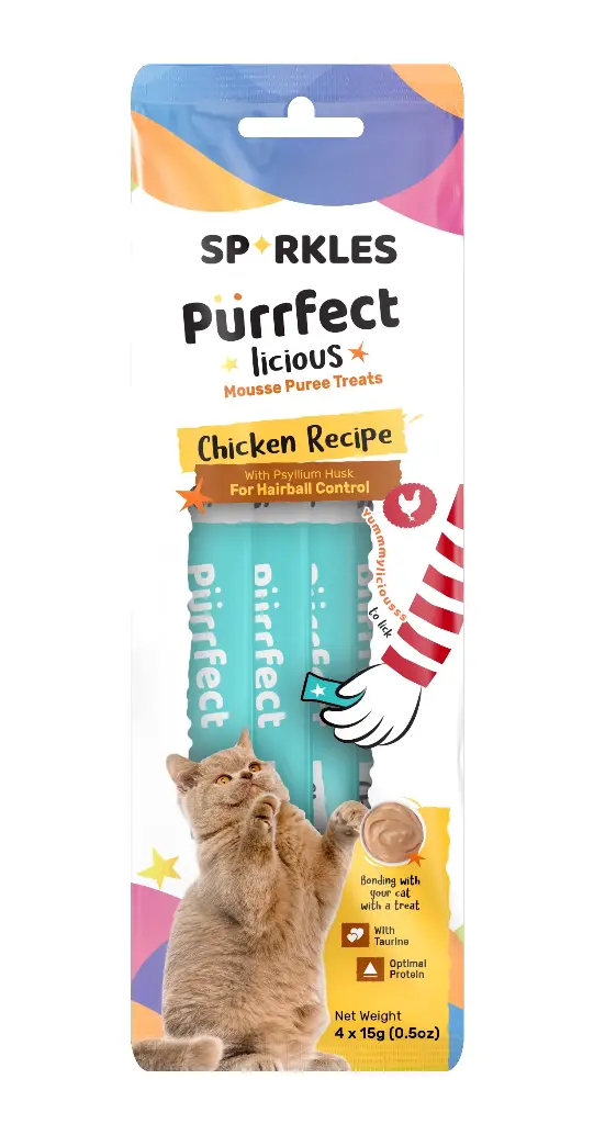 SPARKLES | POUCH CREAMY TREATS CHICKEN RECIPE FOR HAIRBALL CONTROL | 4X15g
