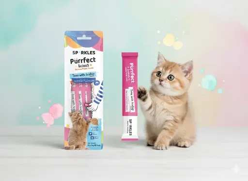 سباركليز | مكافئة كريمي بنكهة تونة مع إسكالوب للعناية بصحة المسالك البولية | 4*15غم