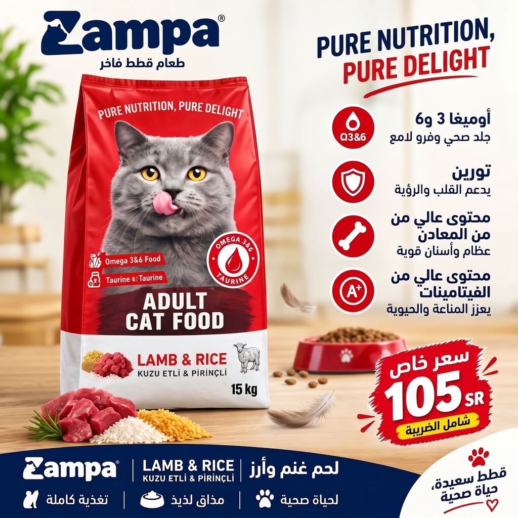 زامبا غذاء للقطط البالغة نكهة  اللحم و الأرز 