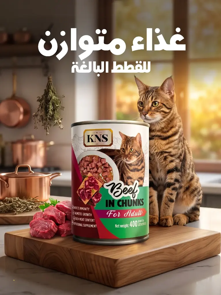 كيه إن إس  طعام رطب للقطط البالغة - قطع اللحم بنكهة البقر الشهية (بروتين 7%)