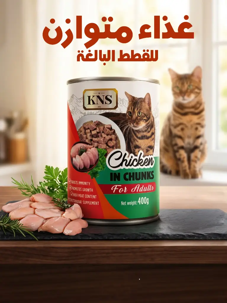 كيه إن إس (KNS) طعام رطب للقطط البالغة - قطع الدجاج الشهية (بروتين 7%)