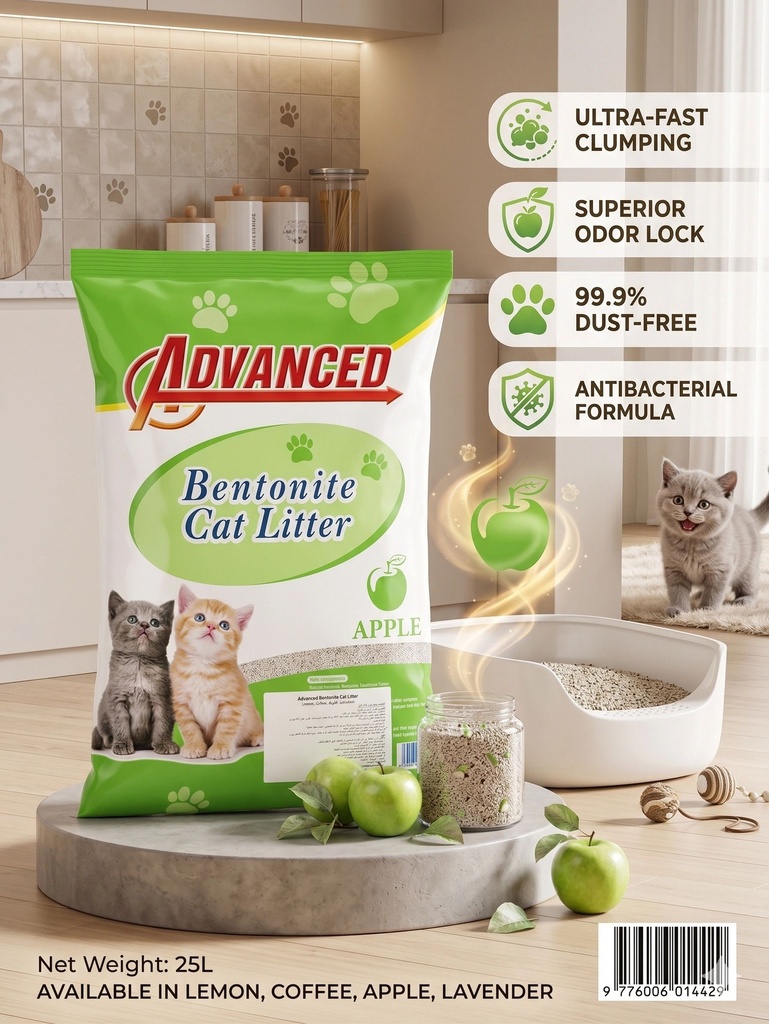رمل لفضلات القطط ادفانسد برائحة التفاح 25 لتر