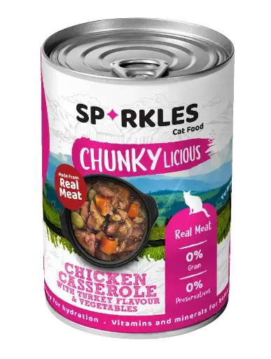 [084314] سباركليز | غذاء للقطط طاجن دجاج معلب بنكهة الديك الرومي والخضراوات | 400غم